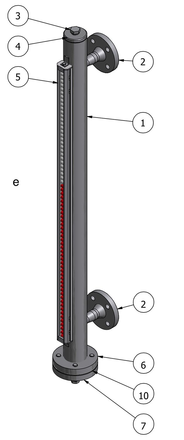 Drawing of Magnetic Level Gauge model MLB